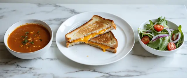 Grilled Cheese Sandwiches with Tomato Soup and Simple Salad