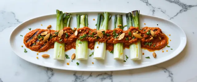 Grilled Leeks with Romesco Sauce