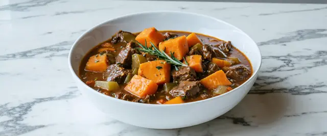 Hearty Bison Stew with Sweet Potatoes and Sage