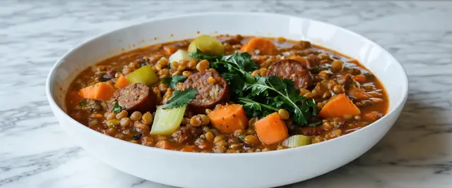 Hearty Lentil and Sausage Stew with Smoked Paprika and Sage