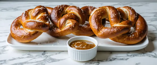 Soft Bavarian Pretzel With Spicy Beer Mustard Dip