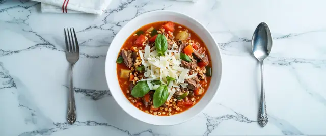 Italian Beef and Farro Stew with Parmesan and Fresh Basil