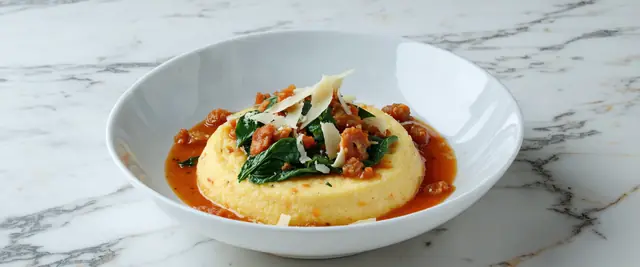 Italian Sausage and Kale Polenta Bowl with Tomato Basil Vinaigrette