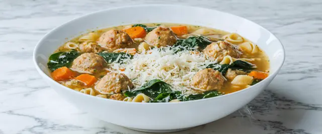 Italian Wedding Soup with Tiny Meatballs and Spinach