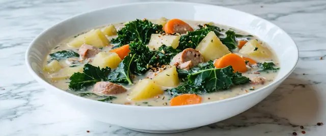 Kale and Chicken Sausage Stew with Smoked Gouda and Nutmeg