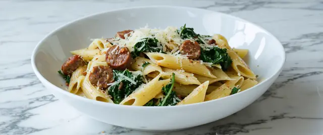 Kale and Sausage Pasta and White Wine Sauce