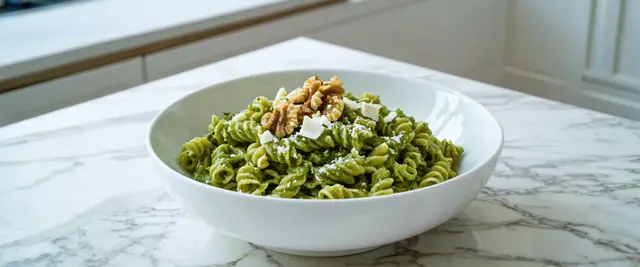 Kale and Walnut Pesto Rotini with Ricotta Salata