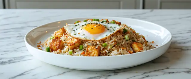 Kimchi Fried Rice with Crispy Tofu