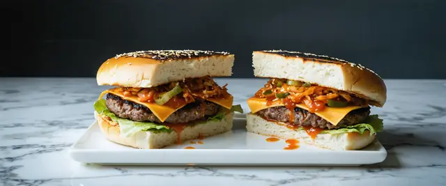 Korean BBQ Kimchi Burger with Kimchi Mayo