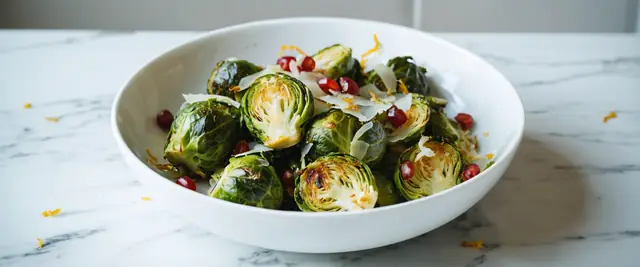 Lemon Garlic Roasted Brussels Sprouts with Pomegranate Seeds