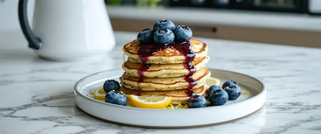 Lemon Poppy Seed Pancakes with Blueberry Compote