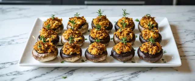 Lentil and Goat Cheese Stuffed Mushrooms with Thyme