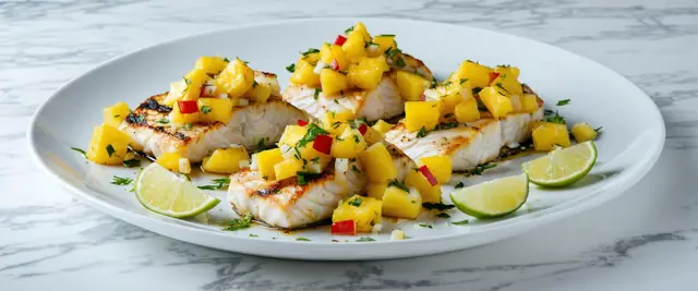 Mango Pineapple Salsa with Grilled Fish and Red Onion