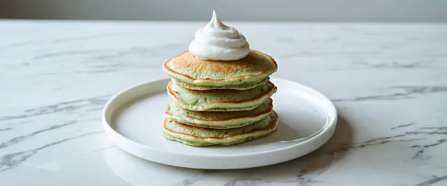 Matcha Green Tea Pancakes with Coconut Whipped Cream