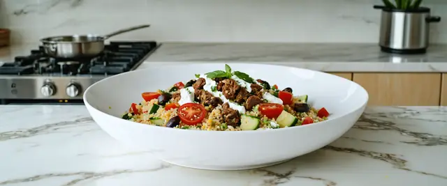 Mediterranean Lamb and Pearl Couscous Bowl with Mint Yogurt Sauce