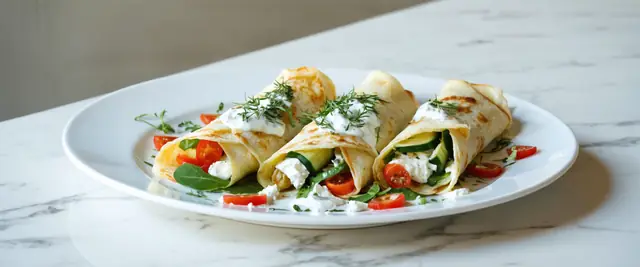 Mediterranean Veggie Crepes with Tzatziki