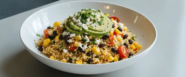 Mexican Cauliflower Rice Bowl with Cilantro Lime Avocado Dressing
