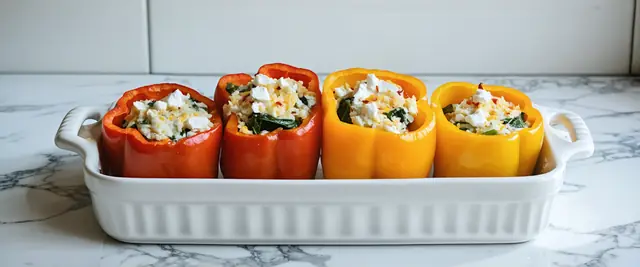 Millet and Spinach Stuffed Peppers with Feta Crumbles