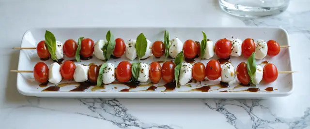 Mini Caprese Skewers with Cherry Tomatoes, Mozzarella, and Basil