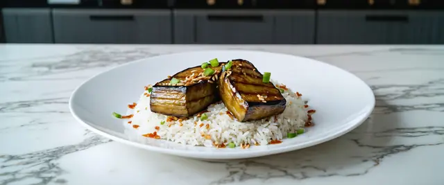 Miso Glazed Eggplant and Brown Rice Bowl with Sesame Seeds