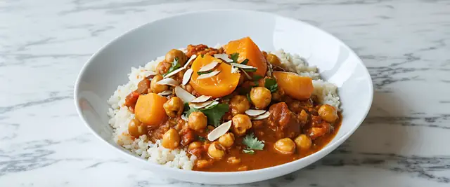 Moroccan Spiced Chickpea and Couscous Tagine with Apricots