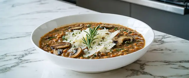 Mushroom and Lentil Delight with Thyme and Truffle Oil