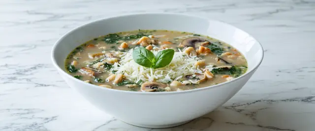 Nutty One-Pot Creamy Pesto Mushroom and Spinach Soup