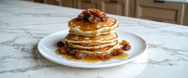 Oatmeal Raisin Cookie Pancakes with Raisin Compote