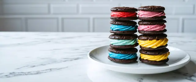 Oreo Cookie Hockey Pucks with Red, Blue, Black, and Yellow Frosting