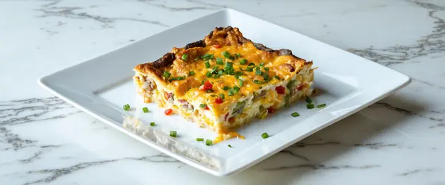 Overnight Breakfast Casserole with Hash Browns and Gouda