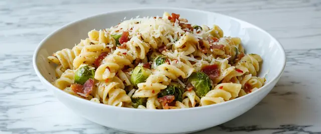Pancetta and Brussels Sprouts Gemelli with Pecorino Romano