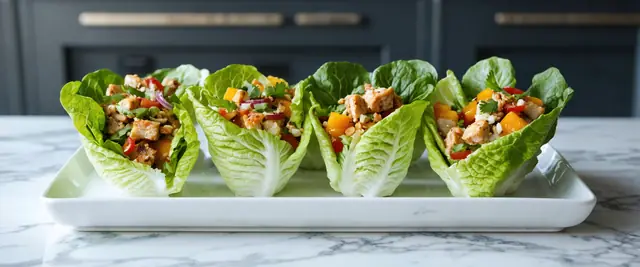 Papaya Lime Chicken Lettuce Wraps with Peanut Sauce