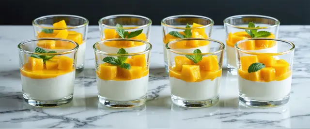 Passion Fruit Coconut Panna Cotta with Mango Garnish
