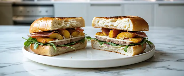 Peach and Prosciutto Brie Turkey Burger with Arugula