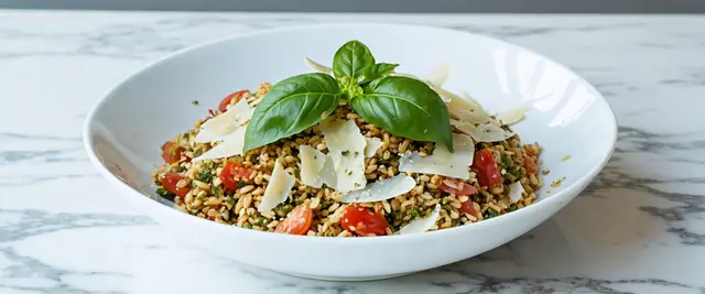 Pesto Infused Farro with Sun-Dried Tomatoes and Pine Nuts