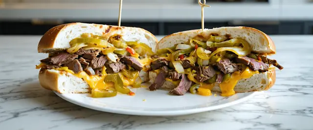 Philly Cheesesteak with Onions and Peppers