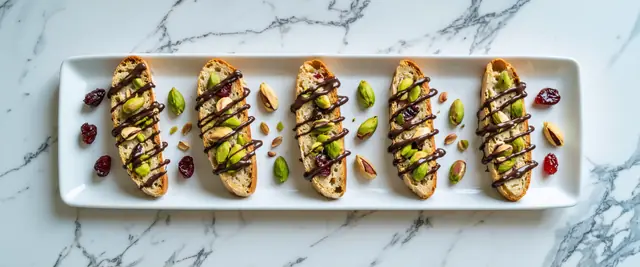 Pistachio Cranberry Biscotti with Dark Chocolate Drizzle