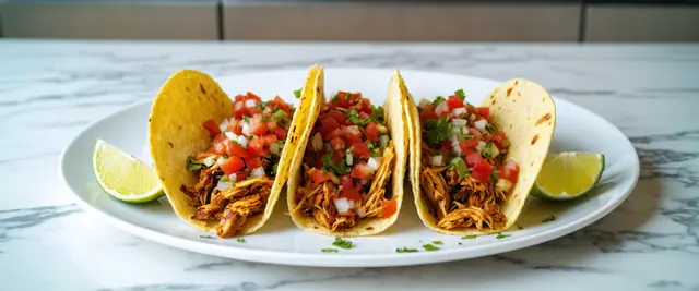 Pork Carnitas Tacos with Homemade Sauce, Cilantro, and Red Onion