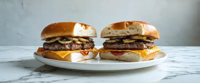 Port Wine Reduction Mushroom Swiss Burger with Caramelized Onions