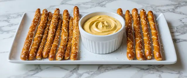 Pretzel Sticks with Mustard Greek Yogurt Dip