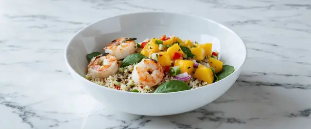 Quinoa and Blackened Shrimp Salad with Mango Salsa