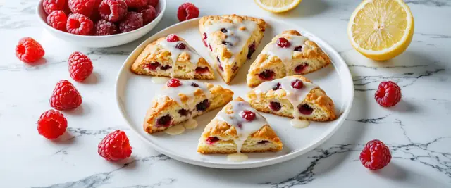 Raspberry Almond Flour Scones with Lemon Glaze