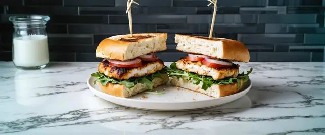 Raspberry Chipotle Glazed Chicken Burger with Goat Cheese