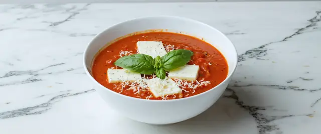 Rich One-Pot Tomato Basil Mozzarella Soup
