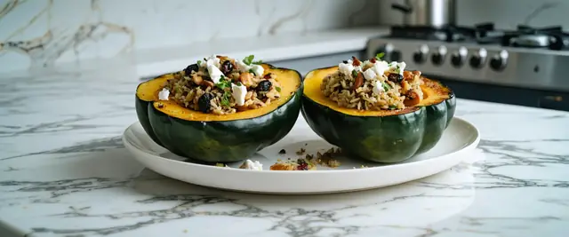 Roasted Acorn Squash with Wild Rice Stuffing