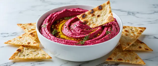 Roasted Beet Hummus with Pita Chips