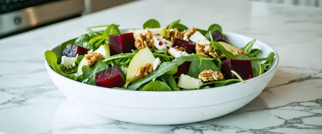 Roasted Beet Salad with Goat Cheese, Green Apple, and Spring Greens