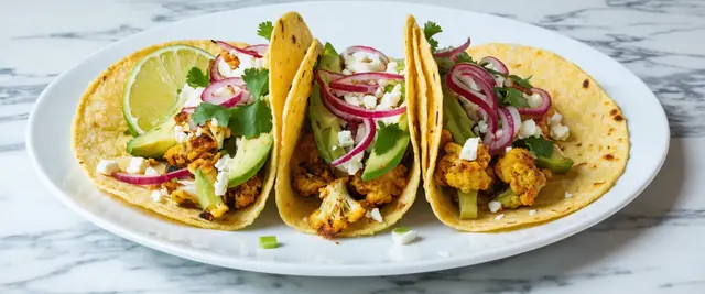 Roasted Cauliflower Tacos with Avocado Crema and Pickled Red Onions