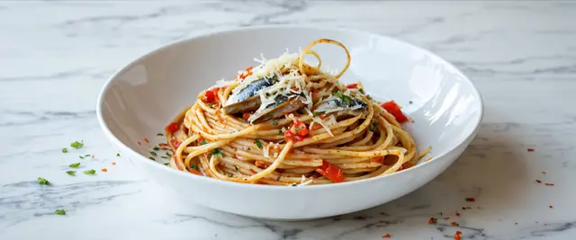 Roasted Red Pepper Sardine Pasta