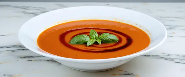 Roasted Tomato Soup with Basil and Balsamic Reduction